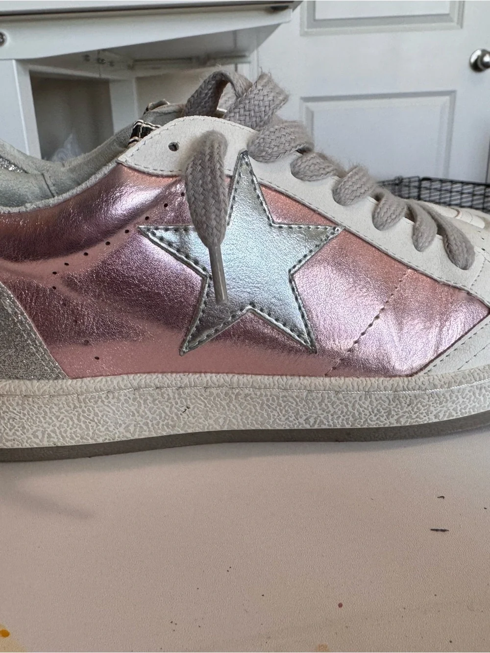 ShuShop White Sneaker with Metallic Pink Panels and Silver Star